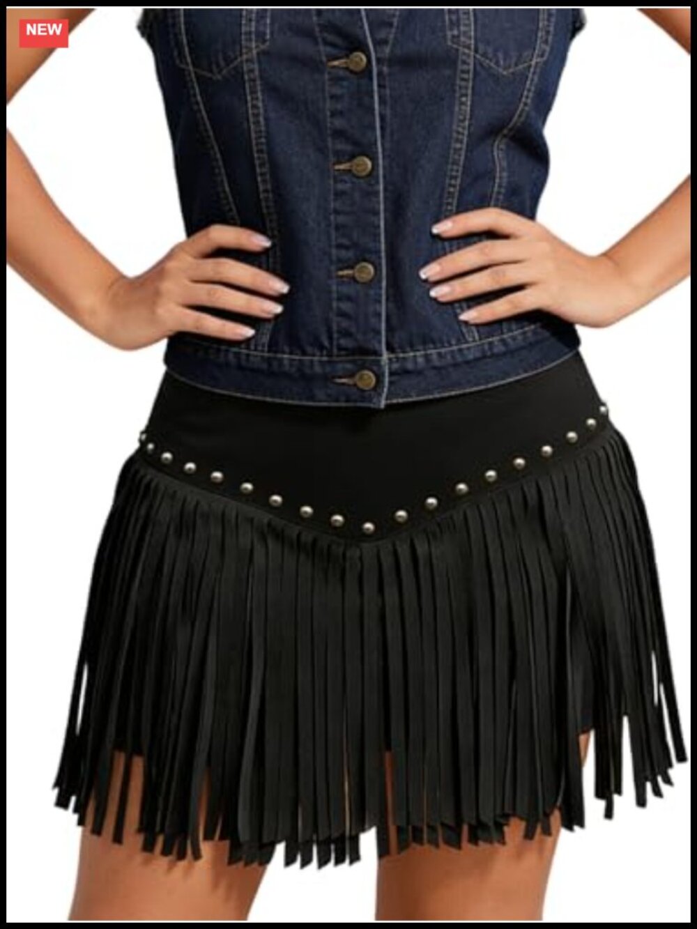 Fringe Mini Skirt for Women High Waisted Suede Tassel Cowgirl Skirt